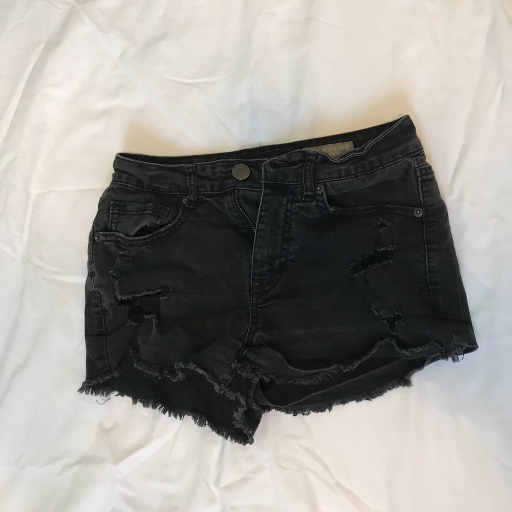 american eagle black high waisted shorts
